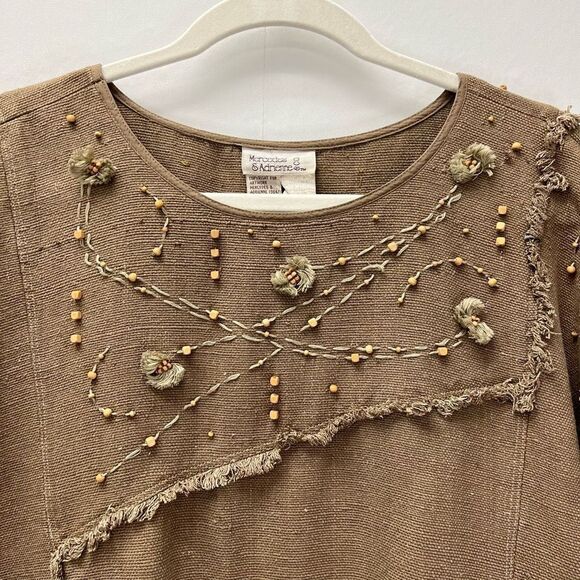 Mercedes &Ā Adrienne Vintageā100% Raw Silk Woven Blouse Embroidered Unique Sizeā8 - Picture 3 of 11